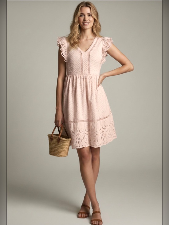 LOFT Dresses & Skirts - LOFT Cotton Powder Pink Eyelet Dress